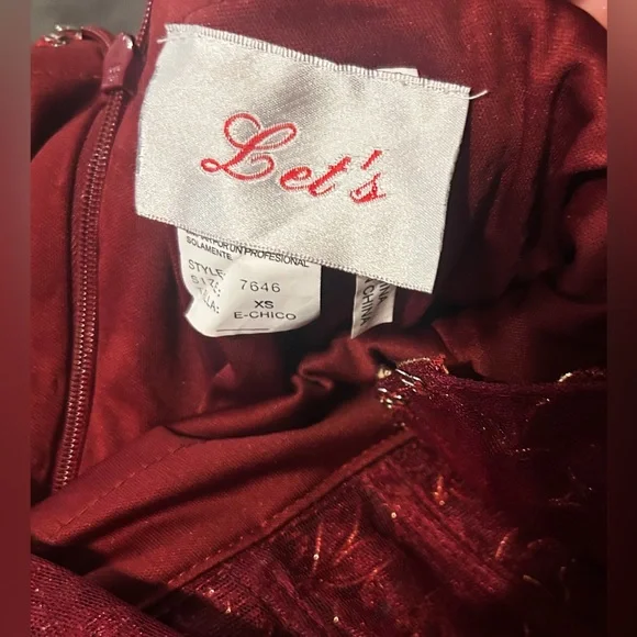 Let’s Sz XS Elegant Burgundy Dress Gold Embroidery Whimsigoth Romantic Dark Goth - Picture 13 of 14